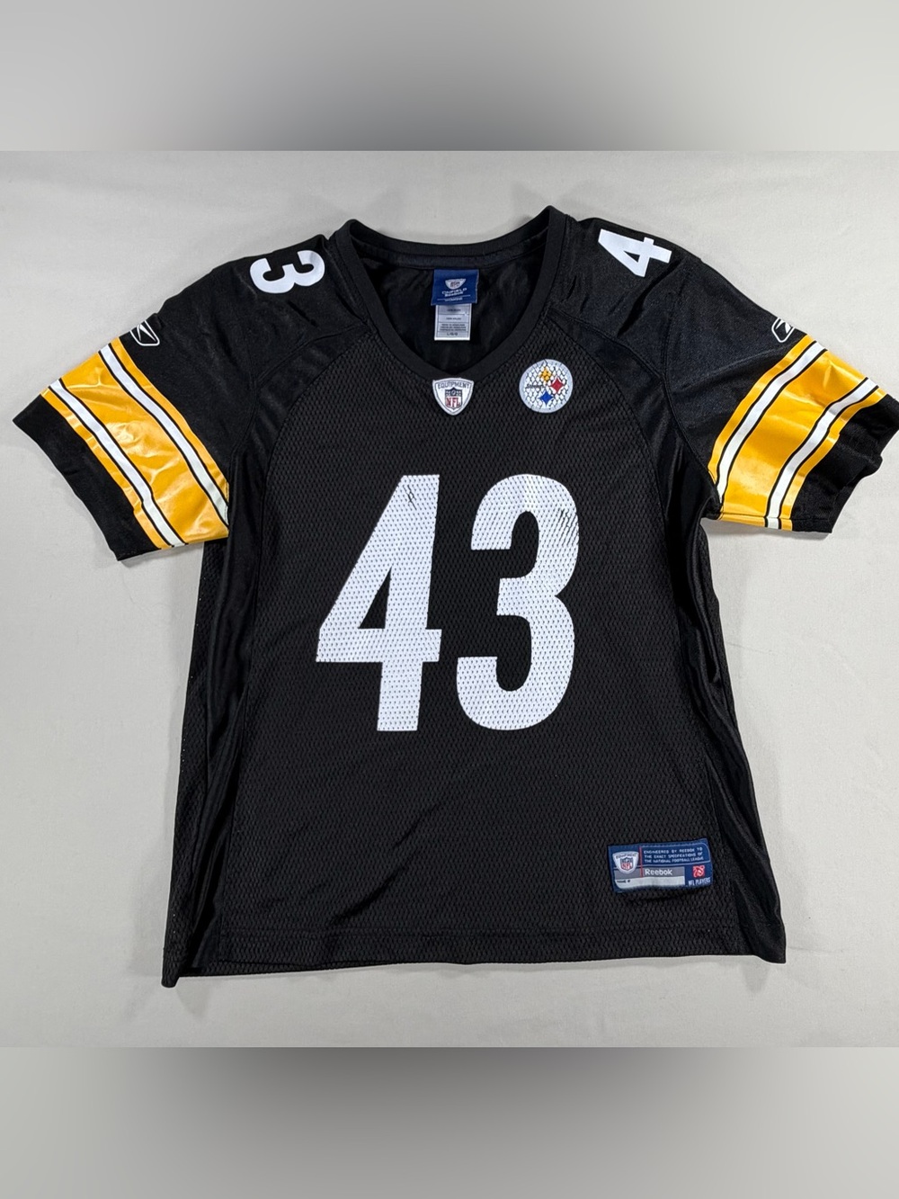 Reebok Pittsburgh Steelers #43 Black & Gold Football Jersey Polamalu sz L